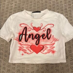 White and Red Graphic Crop Top